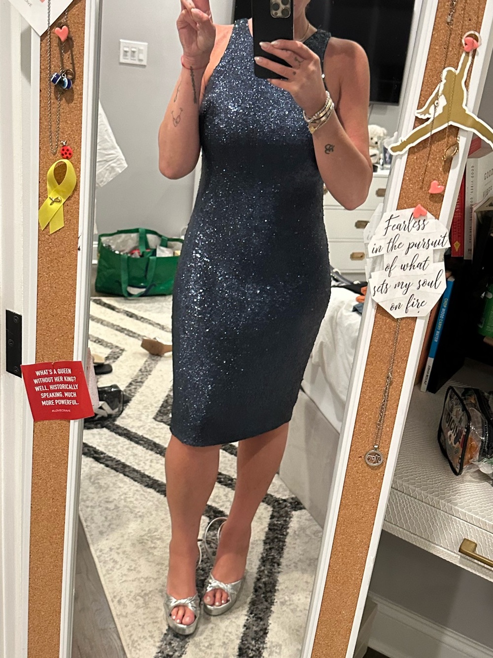 Halston blue Sleeveless Sparkle Sheath Dress in Navy